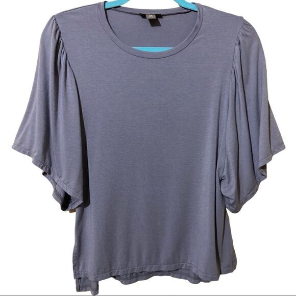 Point Sur Gray Flutter Sleeve Crew Neck Lightweight Top - Picture 1 of 4